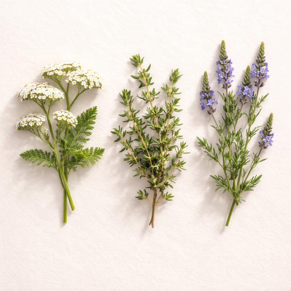 Three types of herbs on a white background